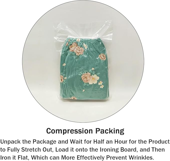 Ironing Board Cover and Pad Standard Size 15" x 54",3 Pairs of Hook and Loop Fastener Straps,Elastic Edges,Cotton Iron Board Cover with Scorch Resistant Thick Padding (Green+Flowers)