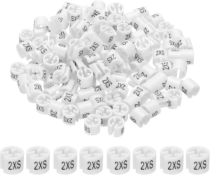 PATIKIL 300 Pcs Clothes Hanger Markers 2XS Fit Rod Garment Size Tag Hanger Clips Round Color Coding Label for Clothing, White