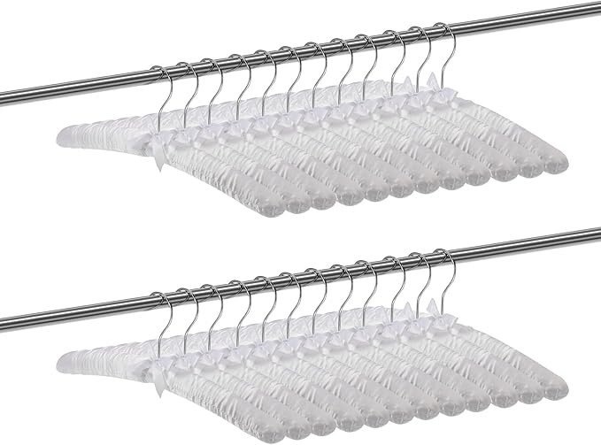 Jetec 12 Pieces Satin Padded Hangers for Women Clothing 15 Inch Satin Hangers 360° Swiveling Hook Sponge Shoulder Padded Hanger for Sweaters, Coat, Blouse, Wedding Dress, Women Cloths (White)
