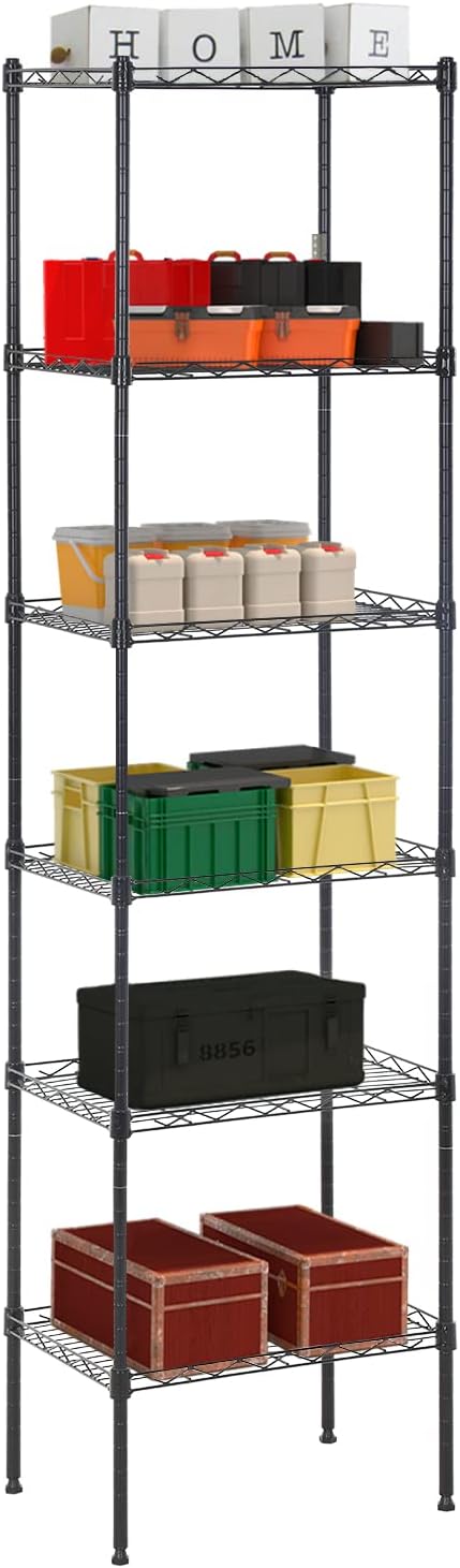 5-Tier Storage Shelves, Wire Metal Shelving Unit with Adjustable Shelves, 750 lbs Capacity, Heavy Duty Storage Rack for Kitchen, Pantry, Garage, Bathroom, Office Organization, 16.7" L×11.8" W×47.6" H