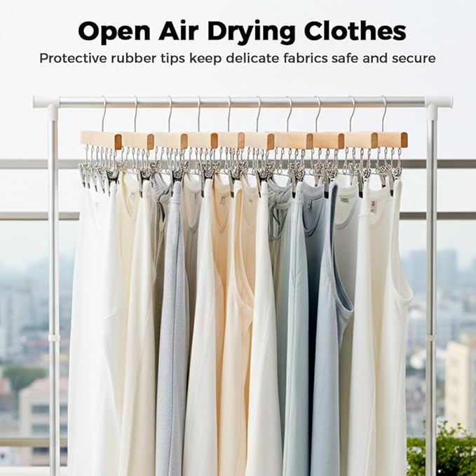 2 Pack Legging Hanger for Closet, with 10 Non Slip Clips Each, Wooden Clothes Hanger for Home Use, Space Saving Hanger for Family (Wood)