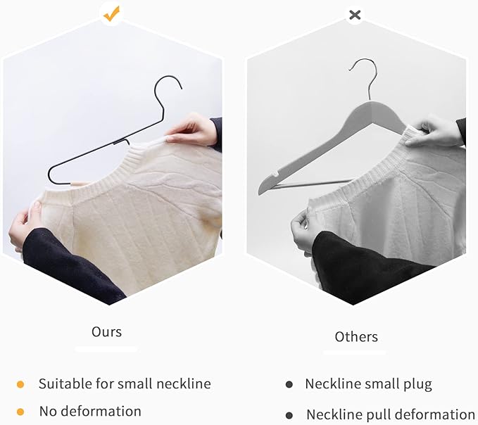 Nature Smile Premium Black Matt Metal Suit Clothes Hanger 20 Pack with a Smooth Beech Wood Pants Bar,Unique Coat Hanger Dress Hanger Shirt Hanger