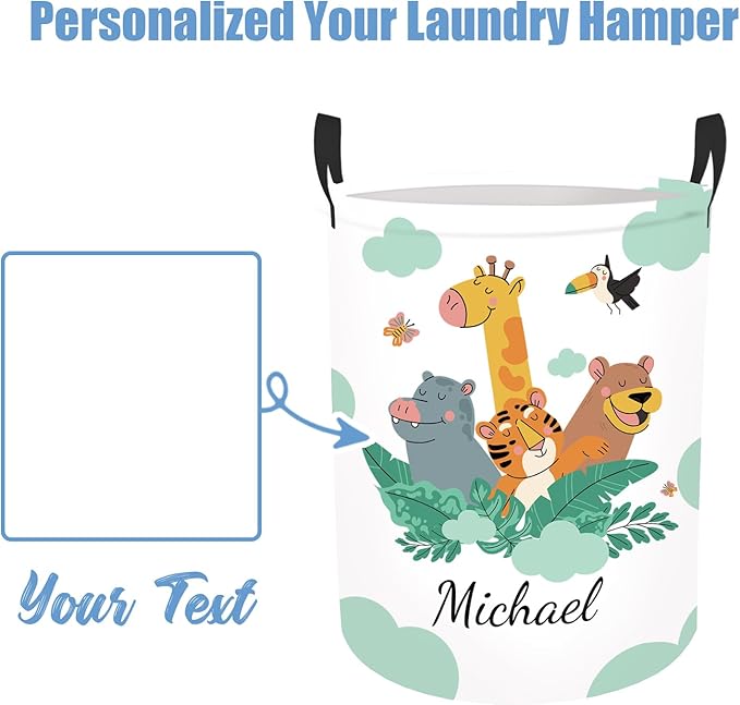 Personalized Woodland Animals Baby Nursery Hamper for Kids, Custom Name Laundry Baskets for Adults, Personalized Toddler Hamper with Name, Clothes Storage Organizer Waterproof