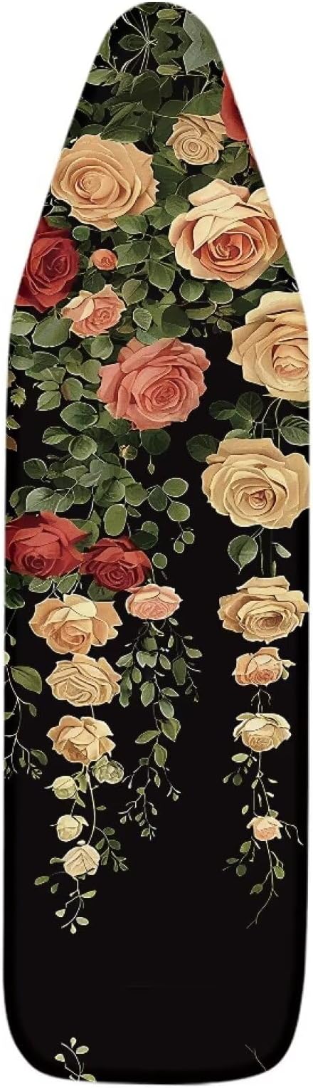 Rose Print Ironing Board Cover and Pad Heat Reflective Stain Resistant Iron Board Cover with Padding Standard Size 15x54 Pressing Cloth for Ironing