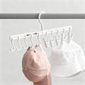 360° Rotatable Hat Organizer for Closet Hanger with 5 Hooks & 5 Clips - Adjustable Space-Saving Closet Rack for Baseball Caps and Hats, White