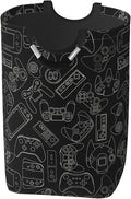 Video Game Controller Black Background Large Laundry Hamper Gaming Theme Storage Basket Toys Clothes Organizer Bin For Home Bathroom Bedroom Dorm Nursery, 60l