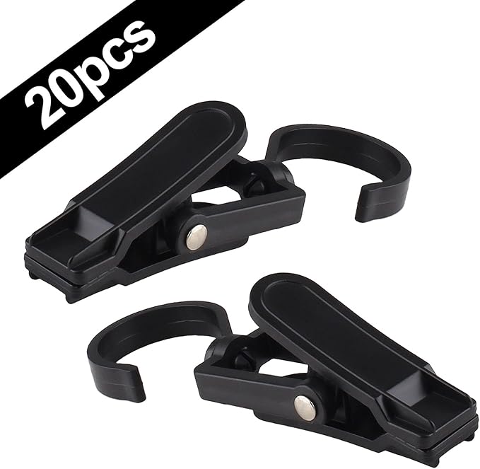20 PCS Laundry Hooks, Plastic Clothes Pins, Super Strong Hanger Clips, Swivel Hooks for Clothing Store, Home Office & Workshop, Black