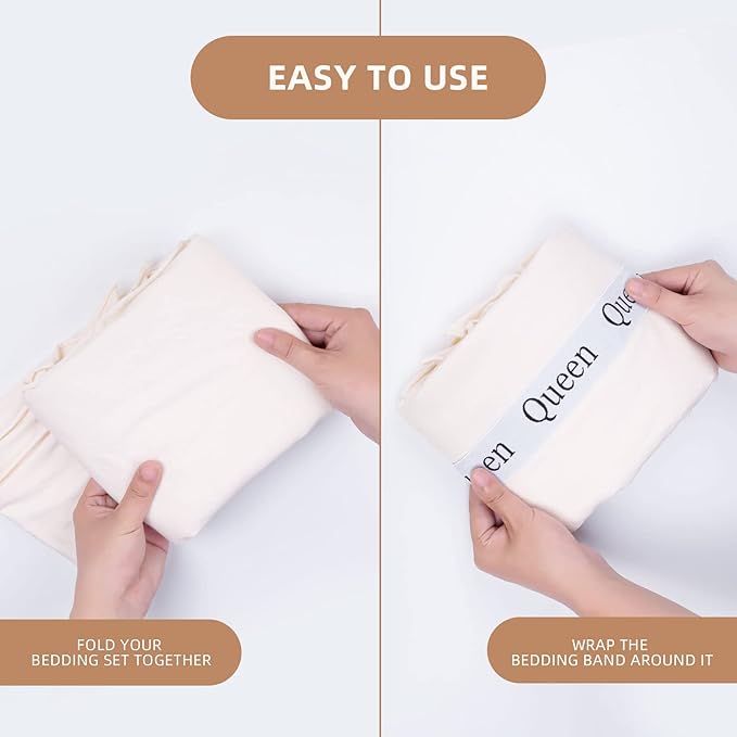 4PCS Bed Sheet Organizer Bands, Storage Labels and Sheet Keepers for Linen Closet - Elastic Bedding Straps for Foldable Bedsheet, Pillow Case, Duvet (Queen)