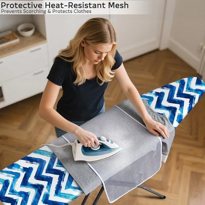 FIOBEE Ironing Board Cover and Pad Extra Thick Iron Board Pad with Heat-Resistant Mesh Padded Iron Board Covers Adjustable Buckle & Elastic Edges for 15x54 Standard Size Ironing Board, Navy Blue