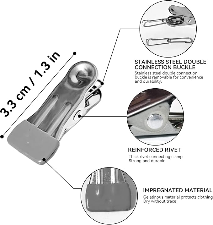 Stainless Steel Laundry Drying Rack Clothing Sock Drip Clothes Drying Hanger with 24 Clips, Swivel Windproof Hook Round Heavy Duty Underwear Hanger for Indoor Outdoor Wet and Dry (Grey)