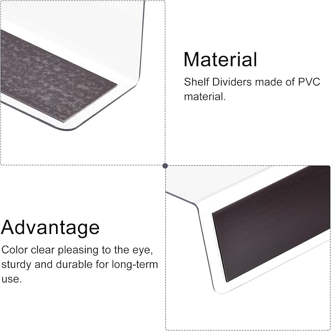 MECCANIXITY L Type Shelf Dividers, PVC Clear Closet Shelf Separator Organizer Clapboard for Cabinet Supermarket with Magnetic Strip 35 x 4 x 12cm Pack of 4