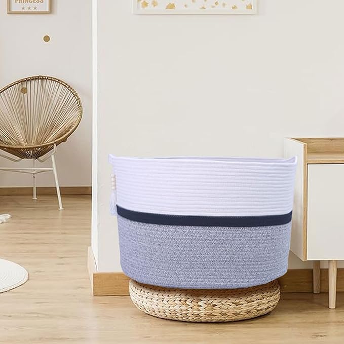 Cotton Rope Storage Bin,Natural Handmade Woven Hamper for Living Room,Blanket Basket for Clothes, Pillows, Towels (black, 100L)