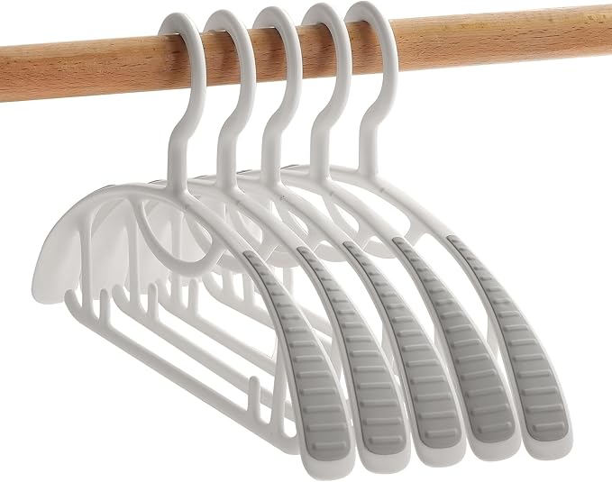 Non-Slip Hangers, Heavy Duty, Durable, Plastic Hanger with Rubber and Horizontal Bar for Closet, Coats, Pants, Shirts, White (20 Pack 16.3 inch)