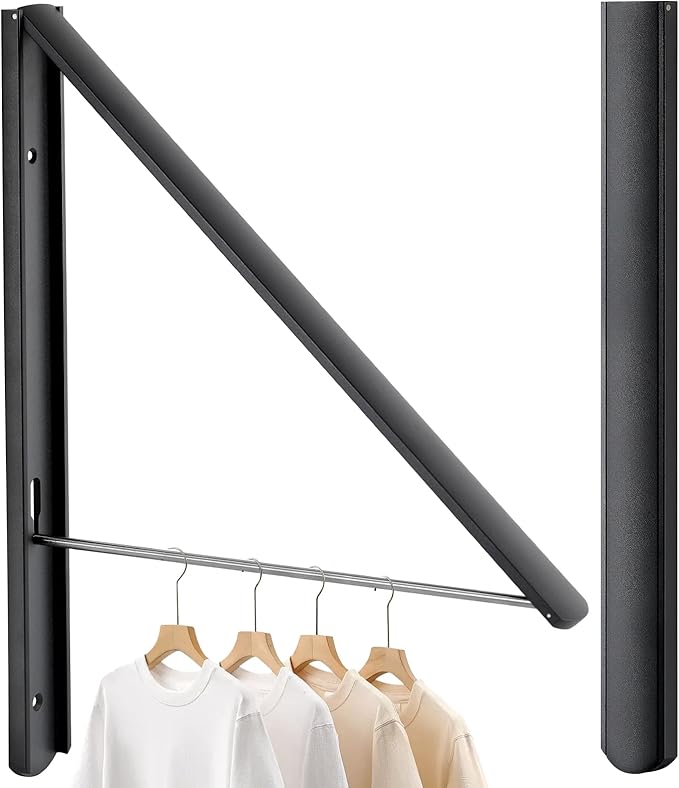 Retractable Clothes Drying Rack Wall Mounted, Foldable Space-Saving Hanger for Laundry Room/Bathroom/RV - Stainless Steel/Aluminum (Silver)