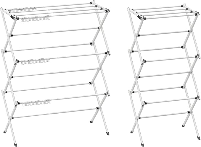 3 Tier Clothes Drying Rack, Foldable Drying Rack Clothing,Indoor & Outdoor Laundry Rack for Drying Clothes,Space-Saving Design, Metal Collapsible Dryer Racks for Laundry-White+Black