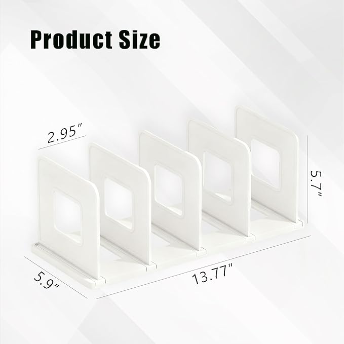 Adjustable Book Shelf Organizer 4 Section Vertical Plastic File Holder Book & Magazine Rack Folder Sorter Book Organizer for Office Home Closet & Handbag Storage (White)