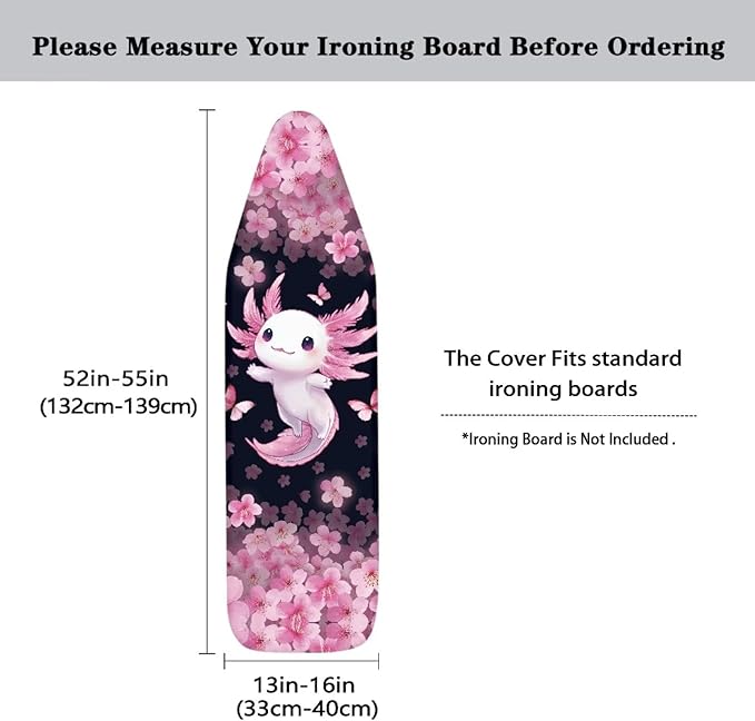 SEANATIVE Axolotl Cherry Blossom Ironing Board Cover and Pad 15x54 Inches, Aesthetic Iron Board Covers Washable Cloth Cover for Most Standard Size Board