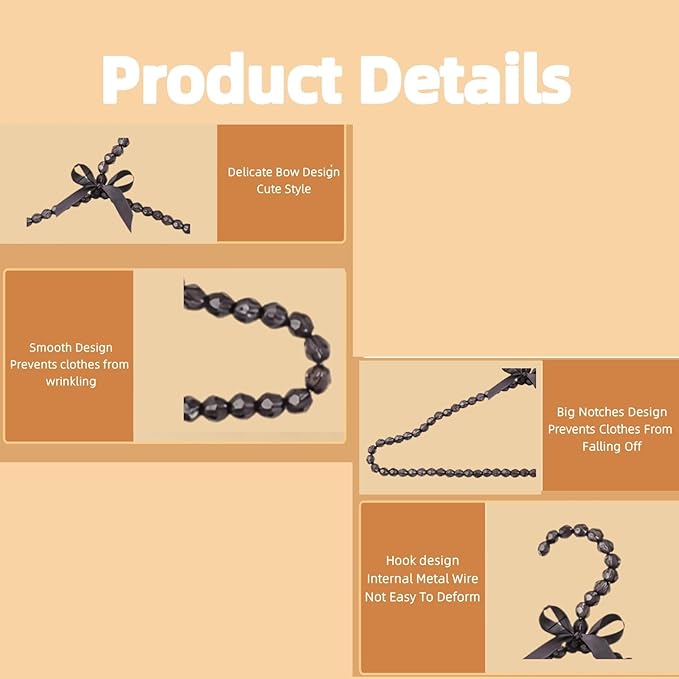 16 inch Pearl Hanger Cute Ribbon Bow Hanger Metal Elegant Clothes Hangers for Wedding Dress Photographing or Decorate Your Closet (5, Black)