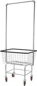 Laundry Cart,Steel Wire Laundry Cart,Laundry Basket With Wheels,Commercial Laundry Basket Cart Heavy Duty with Rod Rack 27x22x67in (A)