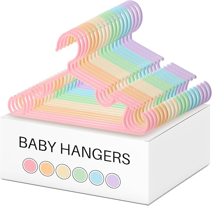 Hsei 60 Pack Pastel Color Kids Nursery Hangers Plastic Baby Hangers Heavy Duty Toddler Hanger for Pants, Coat, Skirts, Closet, Nursery Decor(Macaron)