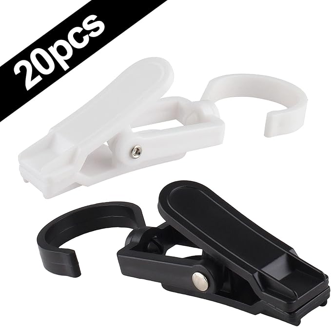 20 PCS Laundry Hooks Clip, Plastic Clothes Pins, Super Strong Hanger Clips, Swivel Hooks Clip for Clothing Store Home Office & Workshop, White & Black