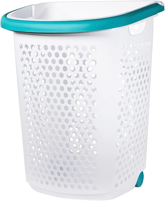 Heavy-Duty Plastic Rolling Clothes Laundry Basket with Wheels: Pop-Up Handle, Ventilated Design, Spacious 70.52 Liter (2 Bushel) Capacity, Easy to Clean - Perfect for Home or Laundry Room
