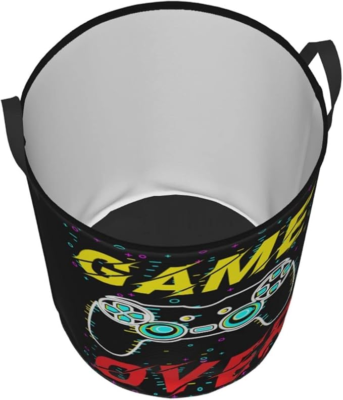 Gamer Funny Round Laundry Hamper Game Joystick Storage Basket Toys Clothes Organizer Bin For Home Bathroom Bedroom Dorm Nursery, 38L