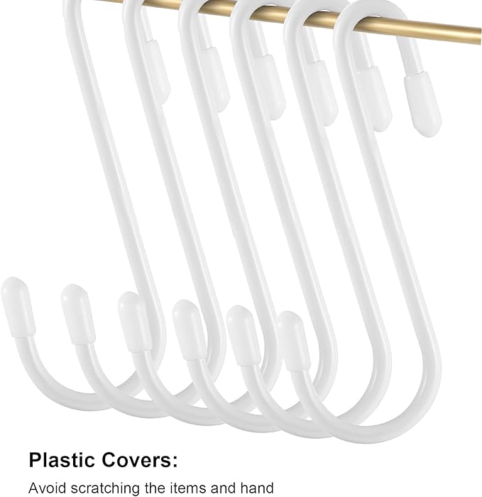 Hotop 36 Pcs White S Hooks for Hanging 3.15 Inch Heavy Duty S Shaped Hook Rack Metal Non Slip Hanger for Christmas Tree Stocking Kitchen Pot Utensils Closet Wire Bathroom Bedroom Pan Bag Towel Plant