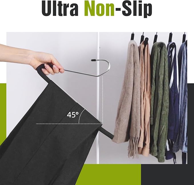 Spring Fever Open Ended Non Slip Sponge Padded Pants Hangers - Chrome Plating Foam Heavy Duty Space Saving Black 30