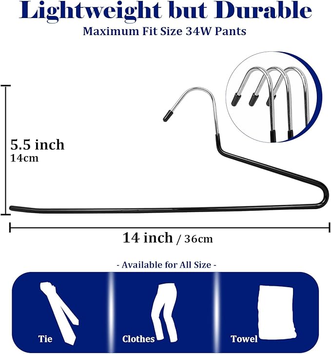 Pants Hangers 30 Pack Non Slip,Trouser/Blanket/Jeans Hangers for Closet Space Saving,Open Ended Pants Hanger Strong Durable (Black)