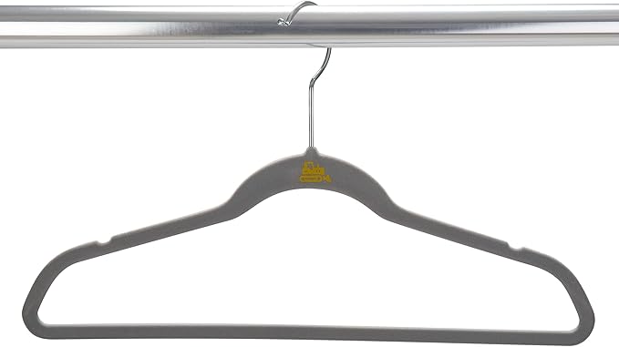 Simplify 50 Pack Kids Velvet Hangers | Slim | Non-Slip Design | Space Saving | Childrens Clothes | Shirts | Pants | Dresses | Baby Nursery | Closet Storage & Organization | Light Grey