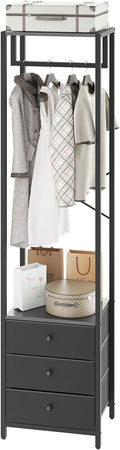 YMYNY Coat Racks, Clothes Rack with Drawers, Freestanding Tall Closet Organizer with 3 Fabric Drawers, Clothes Stand for Hanging Shirts, Coat,15.35" L×11.41" W×70.47" H, Black UHGR001B