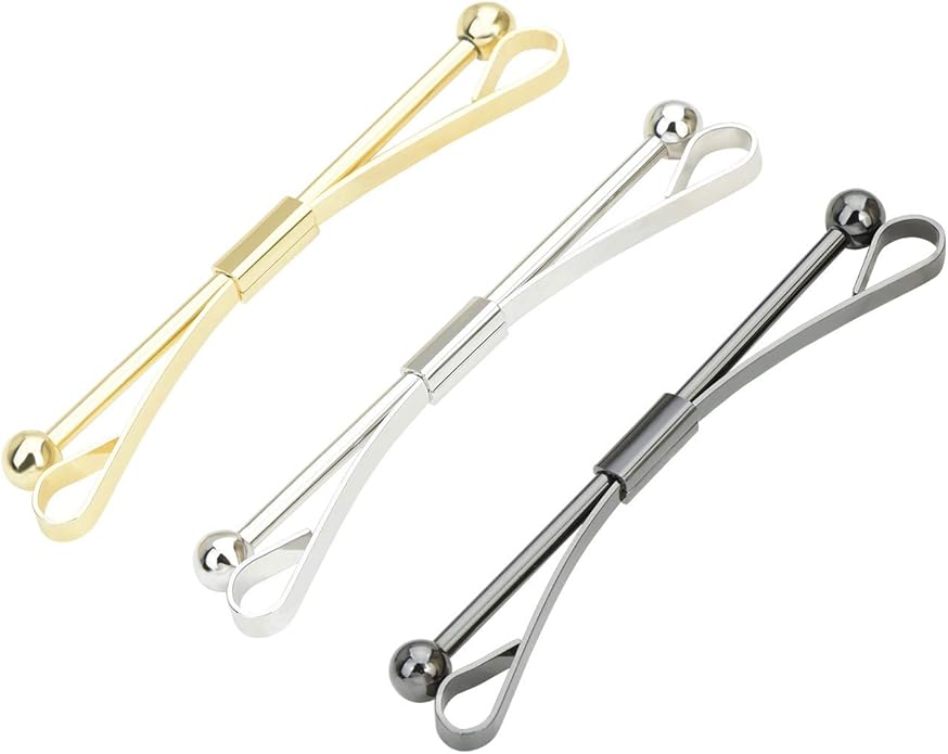 3PCS Shirt Collar Clips Necktie Tie Clips Clip-on Collar Bars Gold Silver Black Metal Cravat Clips Collar Pin Accessories for Men