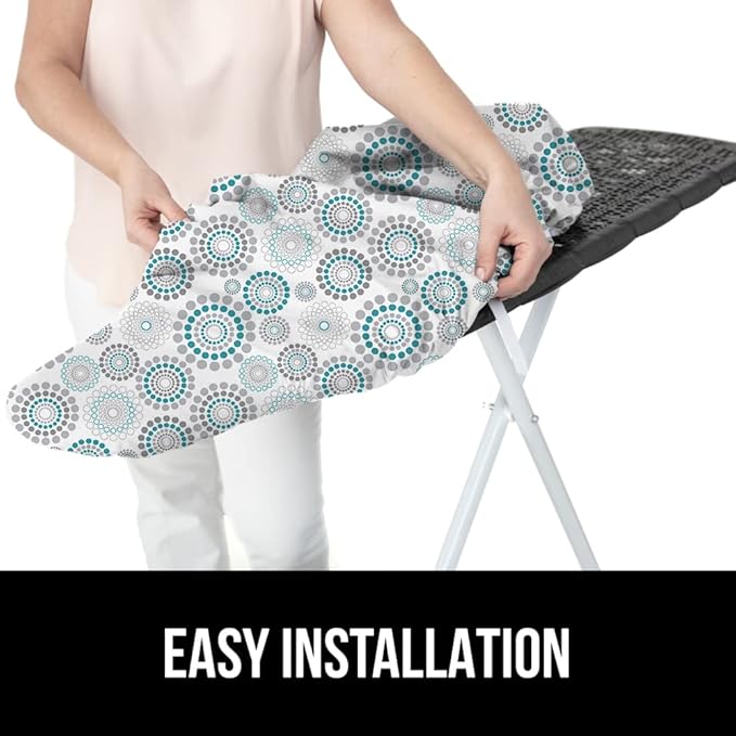 GORILLA GRIP The Original Ironing Board Cover and Pad, Silicone Coating, Thick Scorch Resistant Padding, Heavy Duty Iron Covers Standard Boards, Hook and Loop Fastener Strap, Spiral Turquoise, 15x54