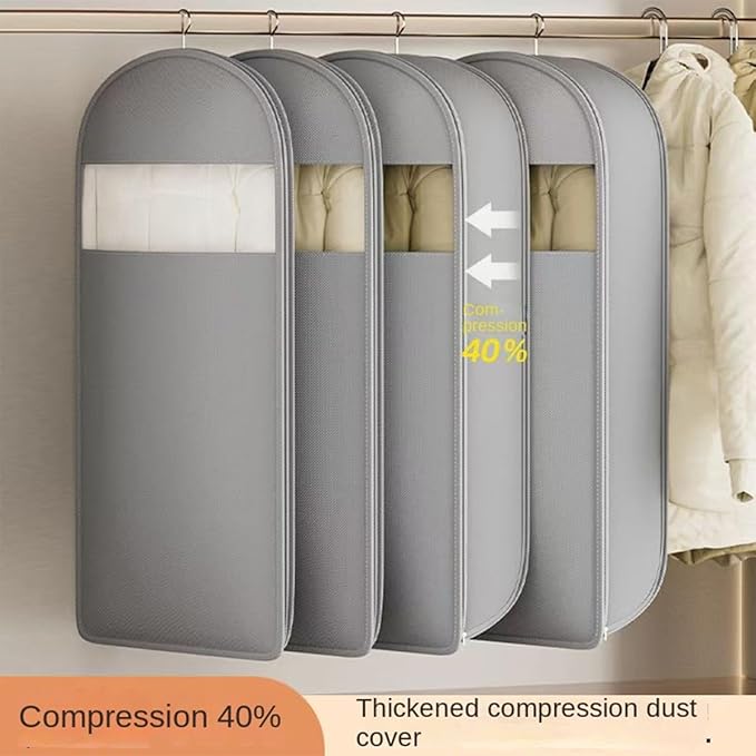 2 Packs Breathable Hanging Garment Bags for Clothes & Suits - 52" Fabric Suit Bags for Closet Storage, Garment Covers for Coats, Dresses, Jackets, Shirts, Wardrobe Protector (ecru)
