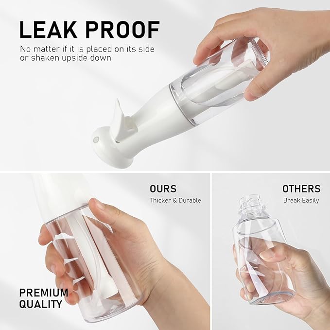 Spray Bottle For Hair, Continuous Mister Sprayer, Ultra Fine Mist Empty Spraying Water Bottles for Hairstyling, Barbers, Salons, Essential Oil Scents, Cleaning, Plants - White&White