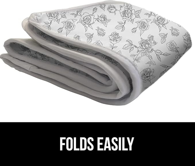 GORILLA GRIP Ironing Mat, Portable Iron Pad, Magnetic Cover for Top of Laundry Washer, Dryer, Tabletop, Countertop Padded Blanket, Silicone Coating and Scorch Resistant, Travel Size 28x24, Gray Floral