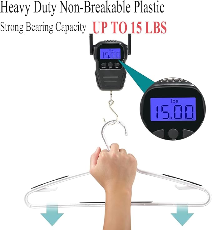 Plastic Hangers 50 Pack - Non Slip Clothes Hangers,Holds up to 18 lbs, Slim Space Saving Hangers for Suit,Dress,t Shirts,Blouse,Coats, Pants (White)