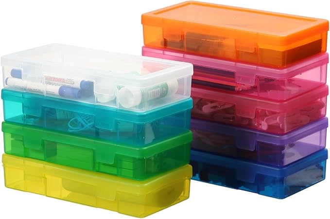 novelinks Plastic Clear Storage Containers for Organizing, Craft Storage Organizers and Stackable Storage Bins with Lids for Pencil Box, Bead, Cookie Cutter, Board Game (9 Pack Medium -Color)