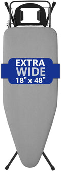 Extra-Wide Ironing Board – 48"×18" Large Surface (57" w/Iron Rest) • Built-in Clothes Rack, Hanger & Cord Holder • Heat-Resistant Cover • Heavy-Duty, No Wobble • Adjustable Height • Black Grey.