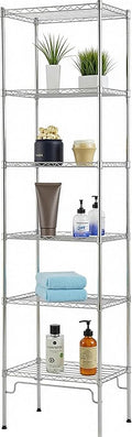 6-Tier Metal Shelving Unit, Adjustable Wire Shelf Storage Rack for Pantry, Closet, Kitchen, Bathroom, Laundry Room – Heavy Duty Storage Shelves Organizer, Narrow Space-Saving Standing Shelf (Chrome)