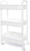 YSSOA Rolling Storage Cart, 3 Tier Slim Mobile Shelving Unit 360° Rotating Wheel Lockable Utility Cart, Ideal for Office, Kitchen, Bathroom, Laundry and Narrow Spaces, White