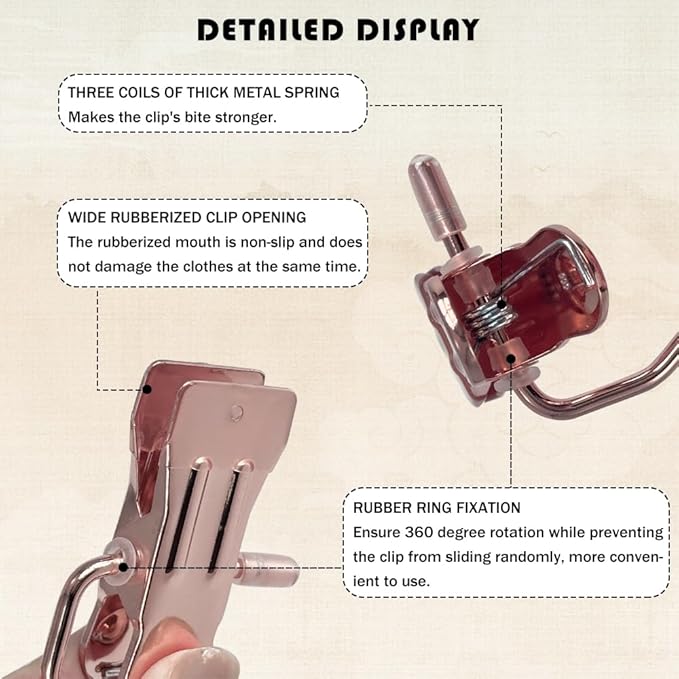 Hangers Clips,Stainless Hooks for Closet Hooks,Heavy Duty Clothespins Laundry Hanging Hooks,Travel Portable Clothes,Boot Tall Towel Hats Socks Pants and Bras (10, Rose Gold)