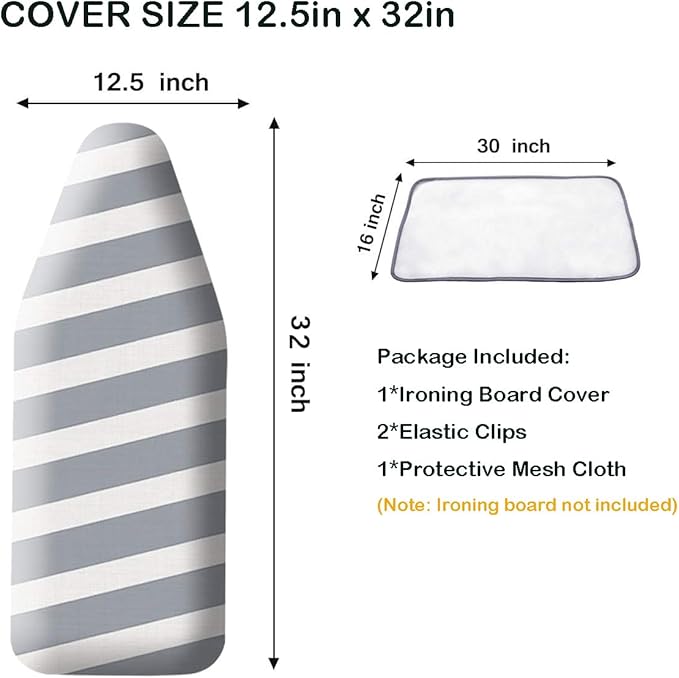 SheeChung 12.5 x 32 Inch Small Ironing Board Cover and Pad,Cotton Cover & Extra Thick Padding,Resists Scorching and Staining,Elastic Cord,Fits Small Mini Table top Ironing Board (Board not Included)