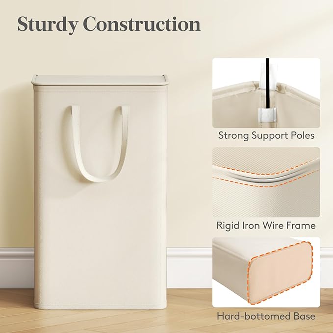 Lifewit 75L Slim Small Laundry Hamper, Laundry Basket with Lid, Dirty Collapsible Clothes Storage with Easy Carry Extended Handles, Tall Hampers for Bedroom Laundry Room, White, 1 Pack
