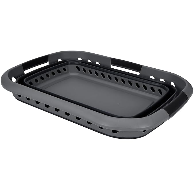 Collapsible Laundry Basket | Portable | Space Saver Storage | Hold 2 Loads | Store Under the Bed or Closet | Good for Kids | Dorm | Bedroom | Large | Grey/Black