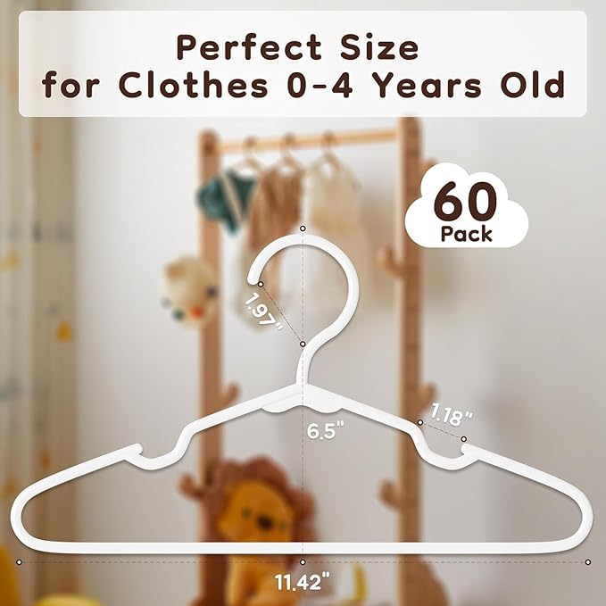 VTRIN Baby Hangers 100 Pack Large Capacity Hard Plastic Kids Hangers Suitable for All Clothes of Infant and Toddler, Such as Short, Shirts and Thick Coats, Children Hangers for Kids Clothes