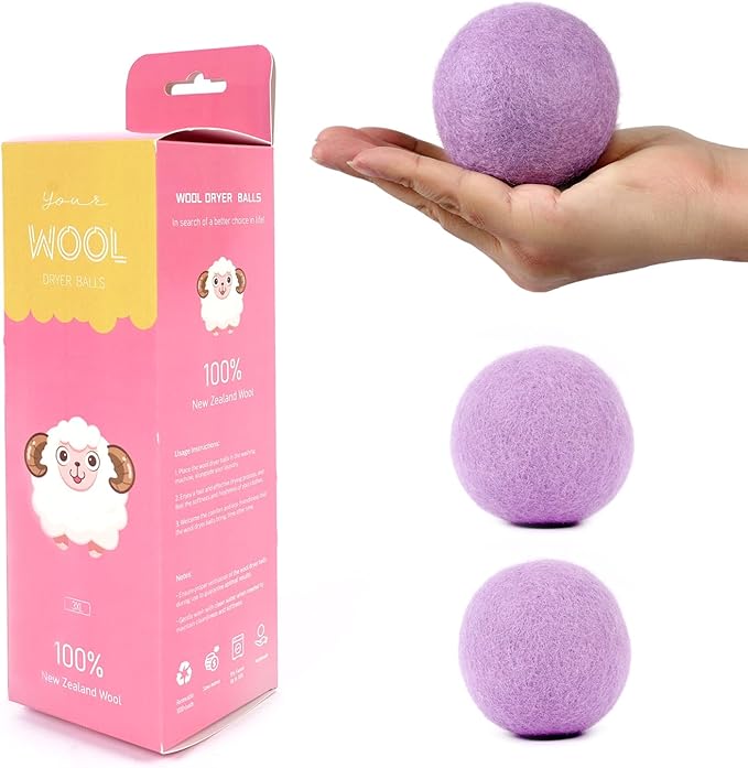 Wool Dryer Balls Handmade Purple XL Pack of 3,Organic Laundry Dryer Balls,100% New Zealand Wool Natural Fabric Softener,Reusable 1000 Loads,Wrinkles Free, Shorten Drying Time,Baby Safe.
