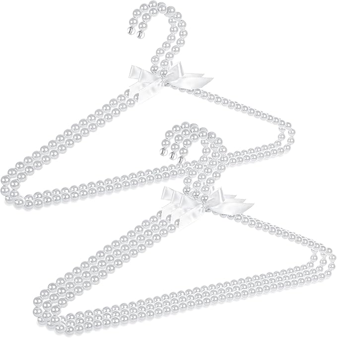 Concepts Premium 5-Pack Heavy Duty Pearl with White Ribbon Trim Hangers- for Wedding and Engagement Gowns - Slim Design Also Can Be Used for Suits Shirts