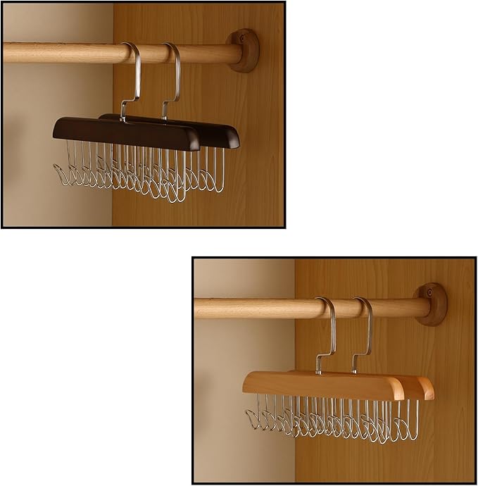 Belt Hanger 4Pcs Belt Hanger with 32 Hooks Bra Hangers for Closet,Space-Saving Wooden Closet Hanger Organizer for Ties, Scarves, Bras,Tank, Tops (Brown)